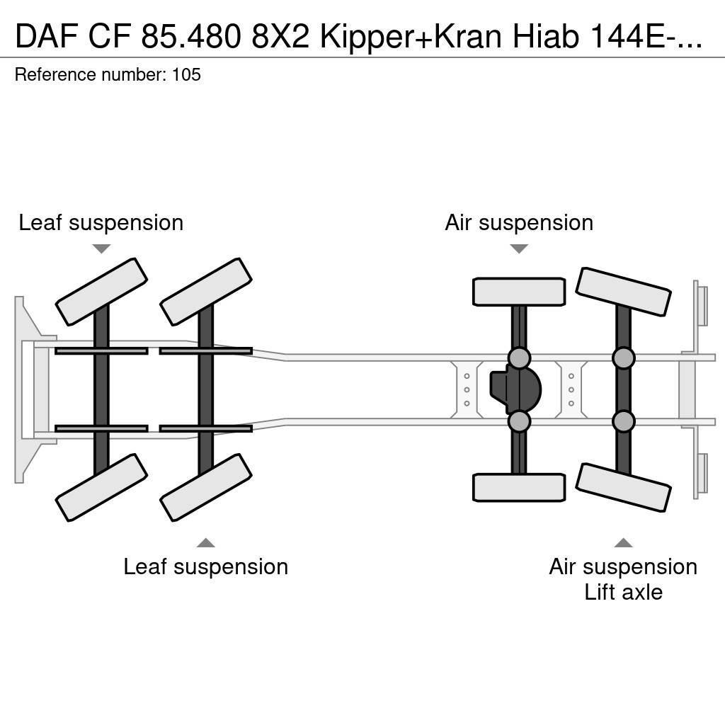 DAF CF 85.480 8X2 Kipper+Kran Hiab 144E-3 PRO Camiões grua