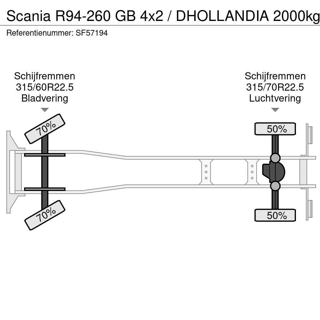 Scania R94-260 GB 4x2 / DHOLLANDIA 2000kg Camiões caixa cortinas laterais