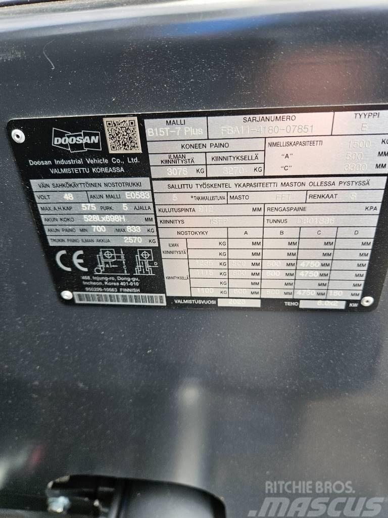 Doosan B15T-7 PLUS Sähkövastapainotrukki Empilhadores eléctricos