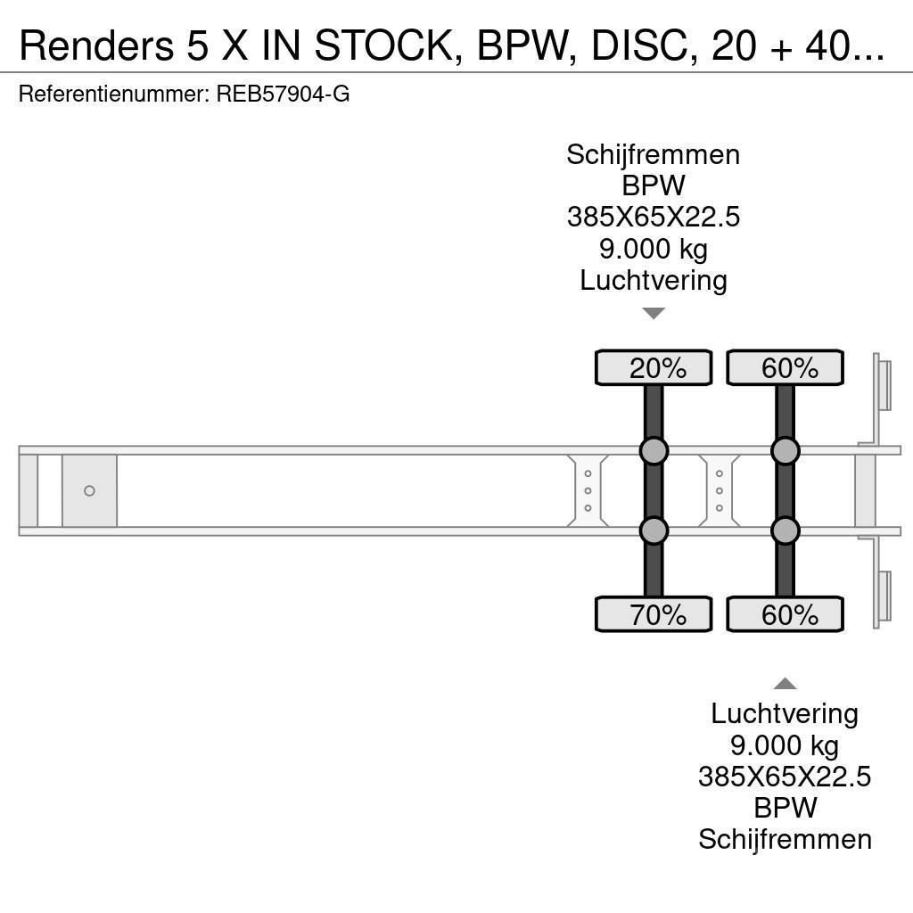 Renders 5 X IN STOCK, BPW, DISC, 20 + 40 FT Semi Reboques Porta Contentores