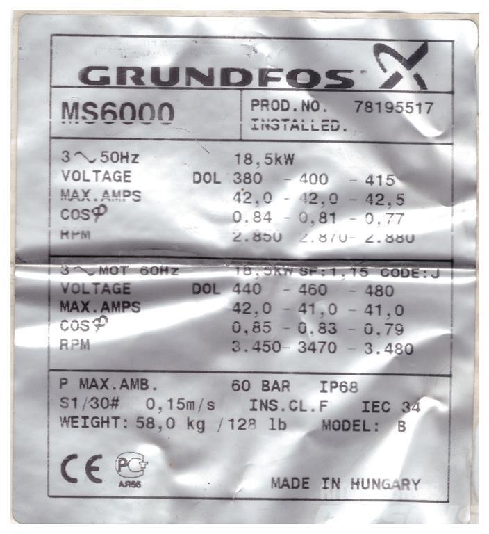 Grundfos SP60/11 - 25 HK Outros componentes