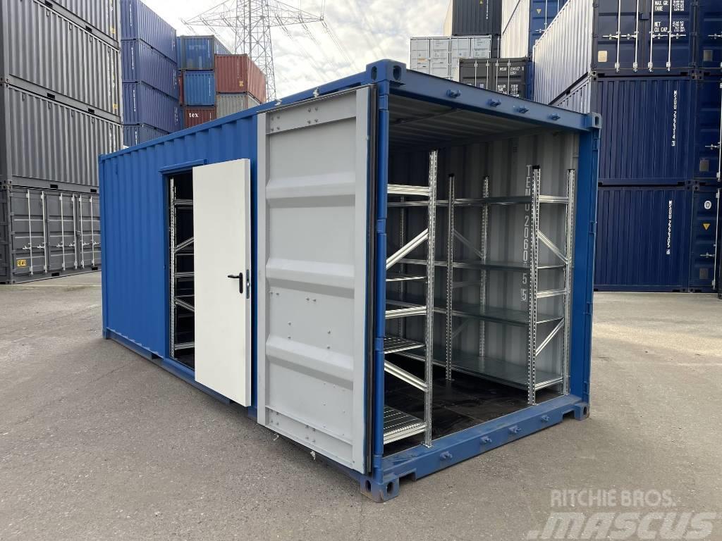  20' Lagercontainer mit Regalen, Licht, Seitentür Contentores de armazenamento