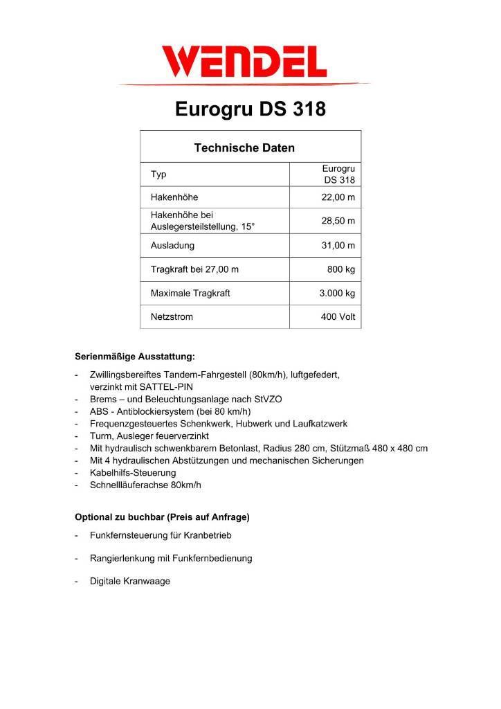 Eurogru DS 318 Schnellbaukran, Zimmermannkran, Kran Auto-gruas