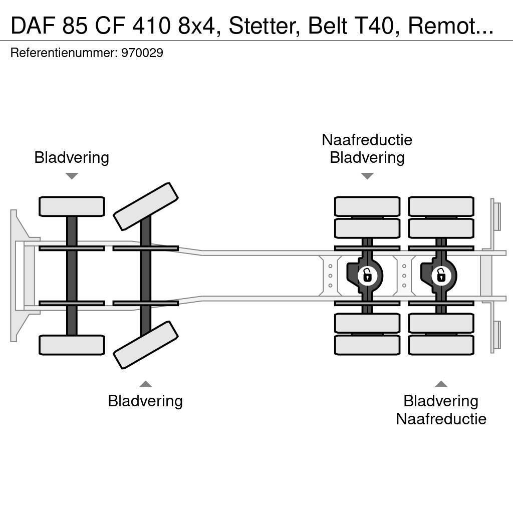 DAF 85 CF 410 8x4, Stetter, Belt T40, Remote, Steel su Camiões de betão