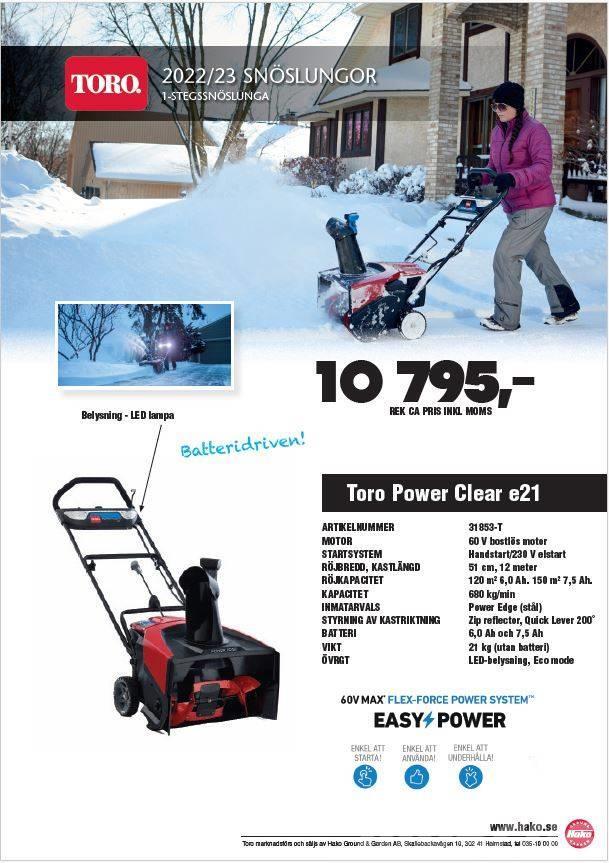 Toro Power Clear E21 batteridriven snöslunga Lançadores de neve