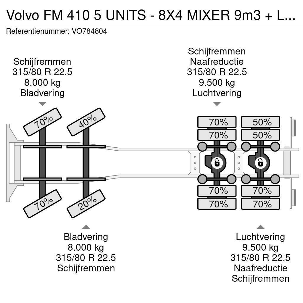 Volvo FM 410 5 UNITS - 8X4 MIXER 9m3 + LIEBHERR CONVEYOR Camiões de betão