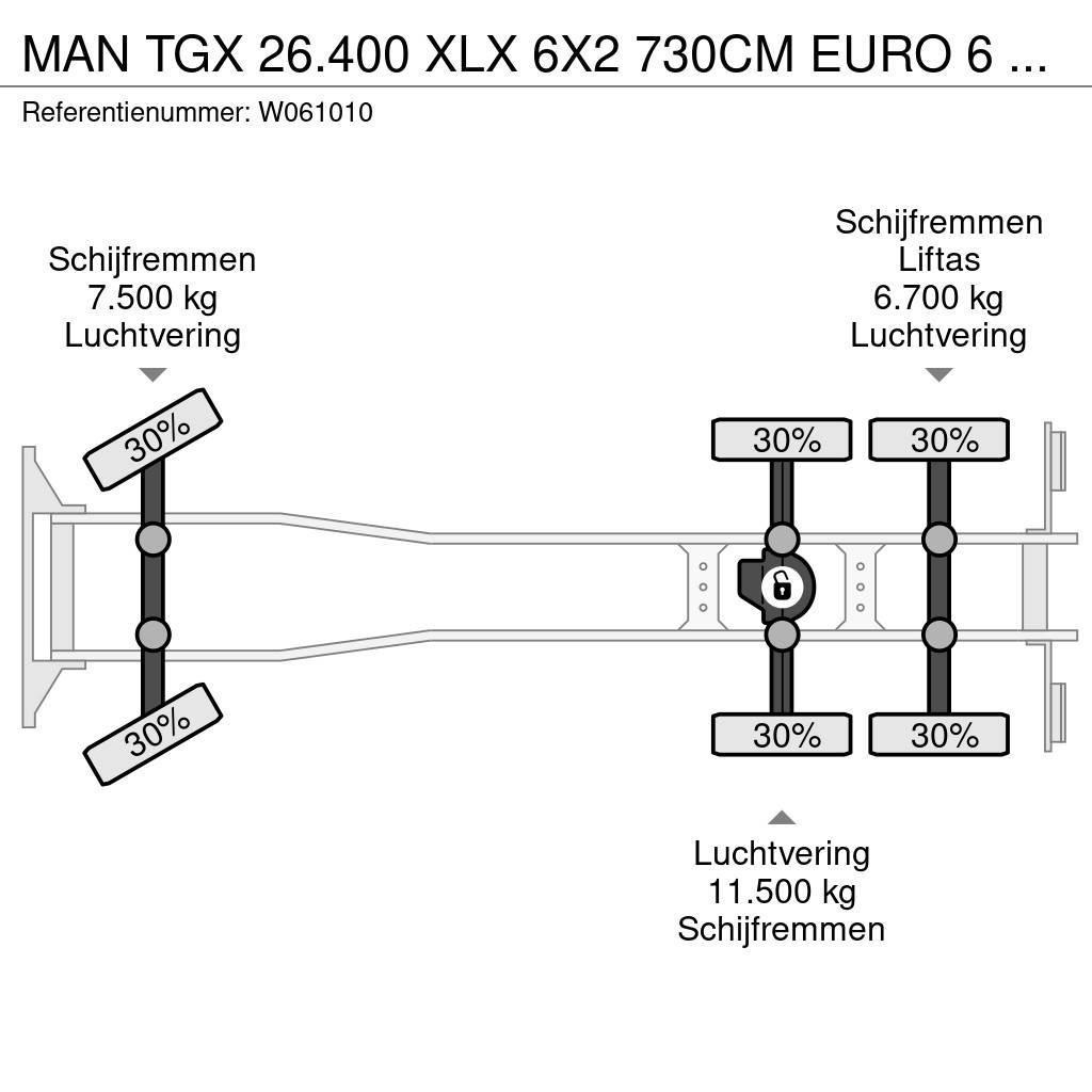 MAN TGX 26.400 XLX 6X2 730CM EURO 6 AHK Camiões de chassis e cabine