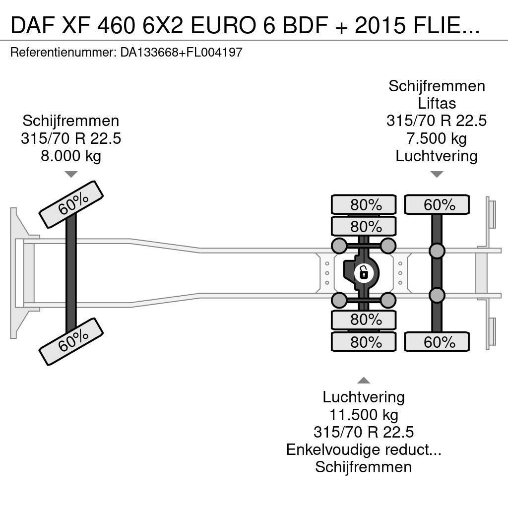 DAF XF 460 6X2 EURO 6 BDF + 2015 FLIEGL 2 AXLE Camiões caixa desmontável com elevador de cabo