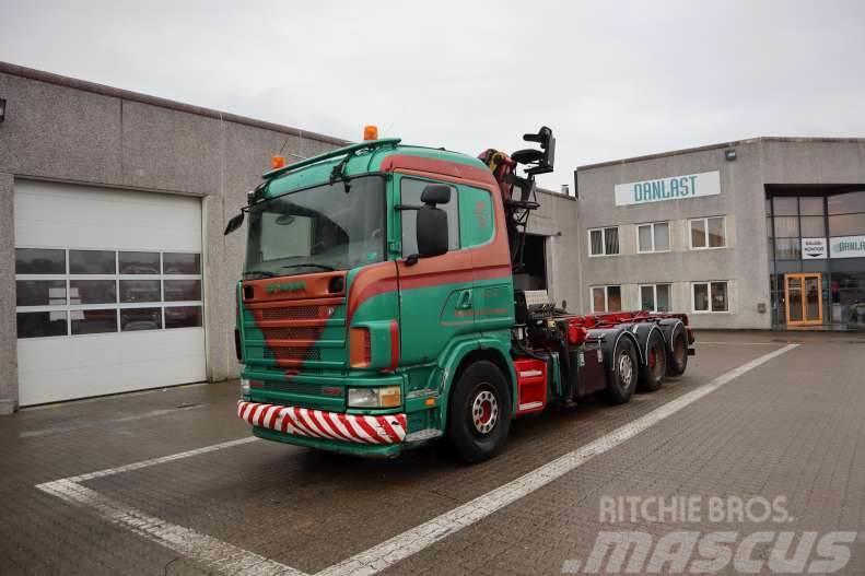 Scania R 164G Camiões caixa desmontável com elevador de cabo