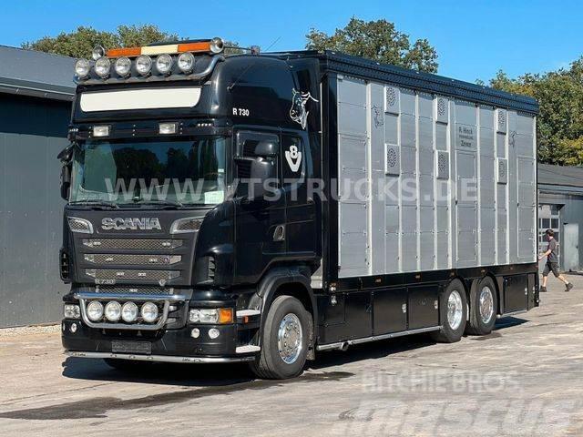 Scania R730 V8 6x2 2.Stock Stehmann + Hubdach, Vollluft Camiões de transporte de animais