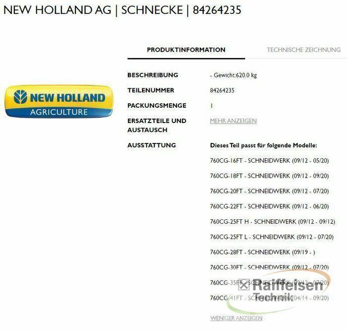New Holland Schnecke für Mähdrescher Acessórios de ceifeiras debulhadoras